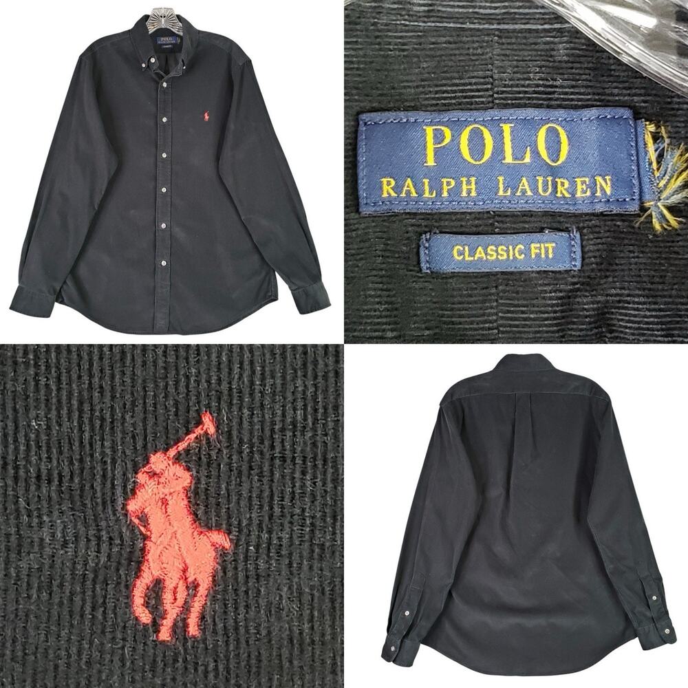 Polo Ralph Lauren Shirt Corduroy Button Down Mens Large L Black Long Sleeve